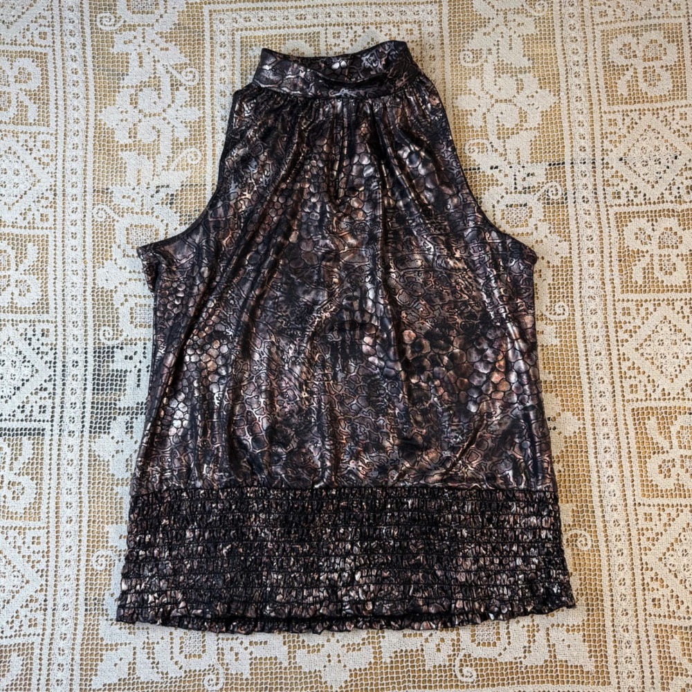 Y2K Milano Metallic Animal Print Halter Top Snakeskin Keyhole Tank Sz M